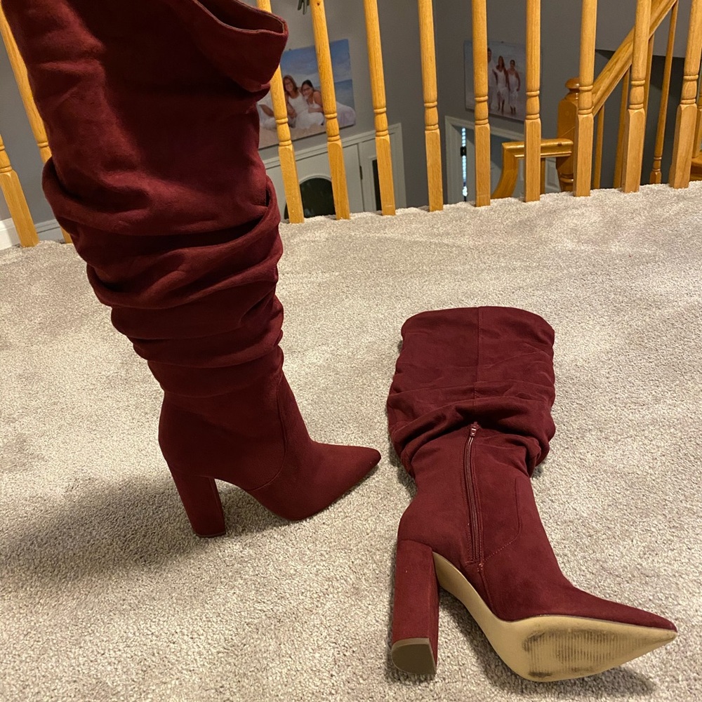 JustFab OTK burgundy heeled boots
